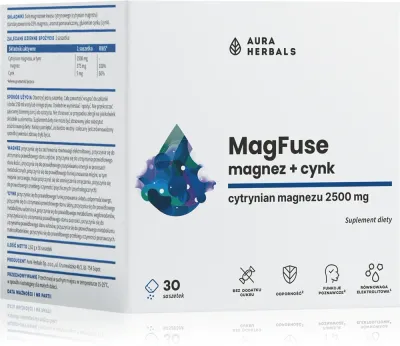 Добавка к пище Aura Herbals MagFuse + cynk с магнием и цинком, для растворения в воде, 30 шт