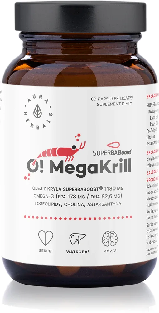 Добавка к пище Aura Herbals O! MegaKrill 1180 mg с маслом криля, 60 капсул