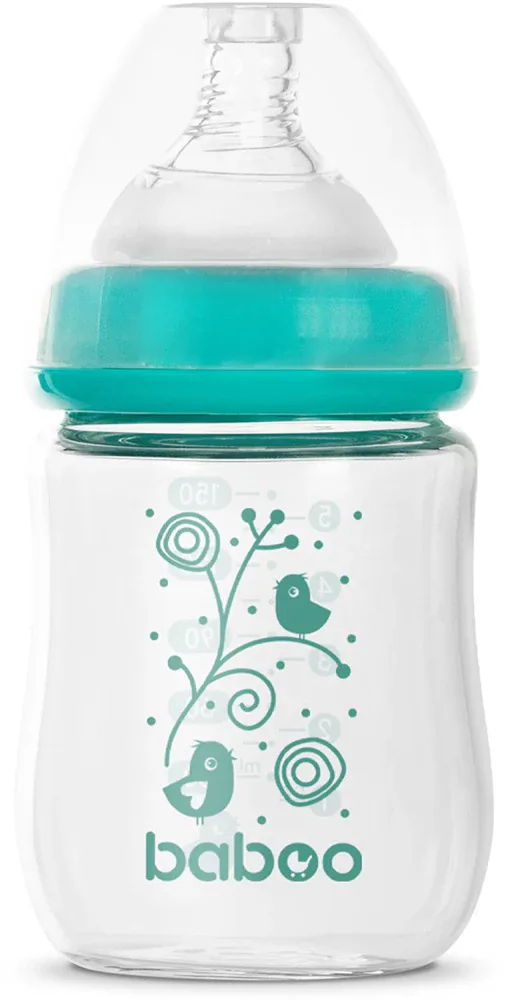 Бутылочка для кормления Baboo Anti-colic Glass Feeding Bottle Wide Neck стеклянная, с широким горлышком, 150 мл 0m+