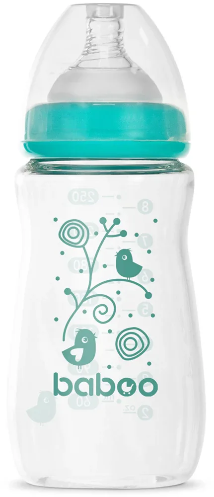 Бутылочка для кормления Baboo Anti-colic Glass Feeding Bottle Wide Neck стеклянная, с широким горлышком, 250 мл 3m+