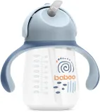 Кружка детская Baboo Cup with Silicone Straw с силиконовой трубочкой, с ручками, 260 мл Blue Haze 9m+ — фото 1