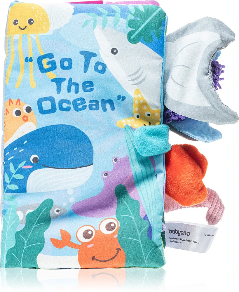 Книжка развивающая BabyOno Have Fun Go to the ocean контрастная, с клипсой для подвешивания, 1 шт