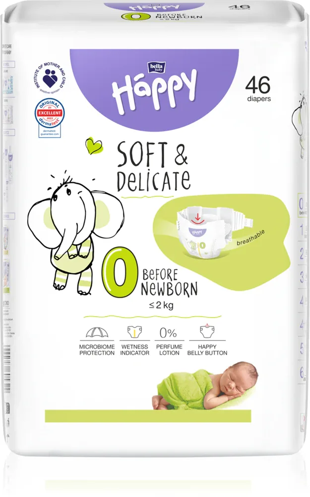 Подгузники детские BELLA Baby Happy Soft Delicate Size 0 Before Newborn с индикатором влажности, 46 шт ≤ 2 кг Before Newborn