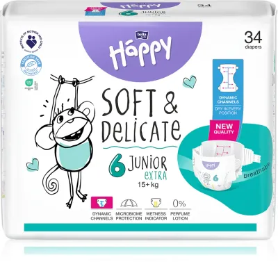 Подгузники детские BELLA Baby Happy Soft Delicate Junior Extra от 15 кг, с двойным индикатором влажности, 34 шт