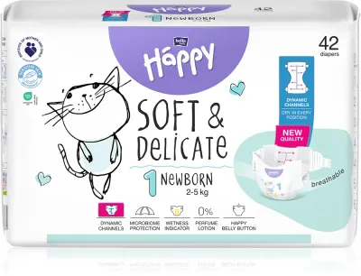Подгузники детские BELLA Baby Happy Soft Delicate Newborn 2-5 кг, с индикатором влажности, 42 шт
