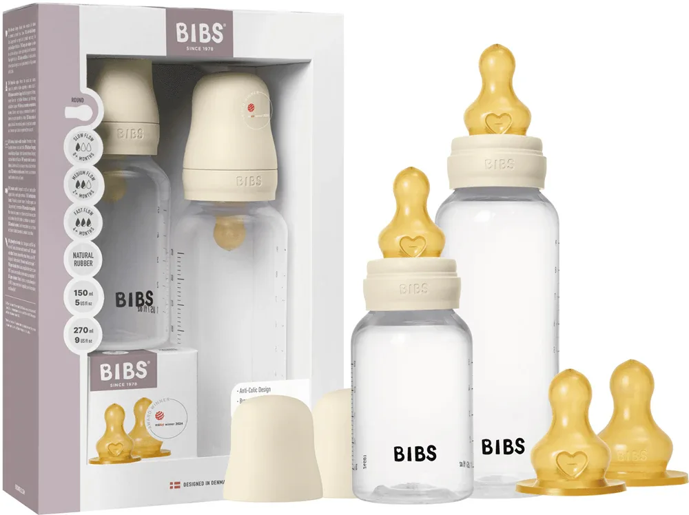Набор бутылочек для кормления BIBS Anti-Colic Baby Bottle Set с каучуковыми сосками, подарочный, 270 мл и 150 мл Ivory