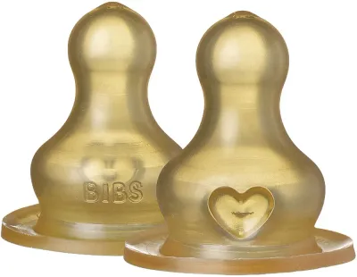 Соска для бутылочки BIBS Baby Glass Bottle Rubber Nipple каучуковая, формой напоминает материнскую грудь, 2 шт Fast Flow