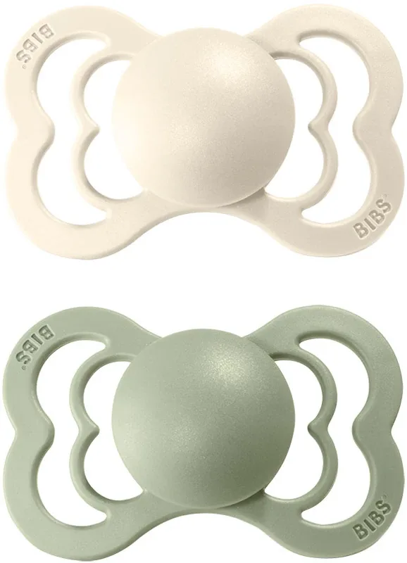 Пустышка BIBS Supreme Natural Rubber Size 2: 6+ months симметричная, плоская, из натурального каучука, 2 шт