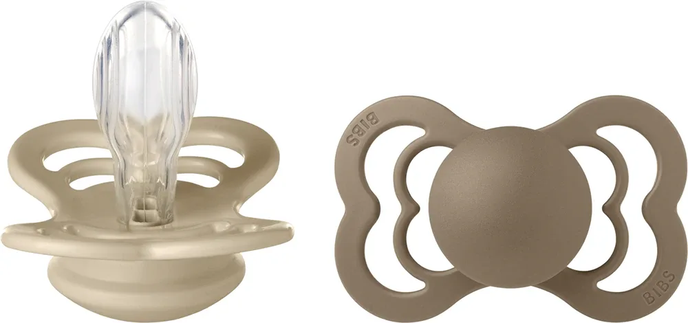 Пустышка BIBS Supreme Silicone Size 2: 6+ months симметричная, плоская, с вентиляционными отверстиями, 2 шт