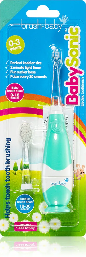 Зубная щётка электрическая детская Brush Baby BabySonic с таймером и сменной насадкой, для детей 0–36 месяцев, 1 шт, оттенок 0 – 36 miesięcy Teal