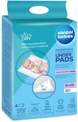 Пелёнки одноразовые Canpol babies Disposable Underpads для пеленания, впитывающие, 90 × 60 см, 10 шт Super Absorbent