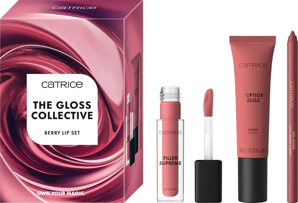 Набор для макияжа губ Catrice The Gloss Collective Berry Lip Set с блеском, бальзамом и карандашом, подарочный, оттенок 01 Gloss The Line!