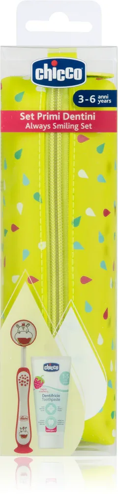 Набор для чистки зубов Chicco Always Smiling Set 3y+ детский, щётка и паста, в футляре, 1 шт
