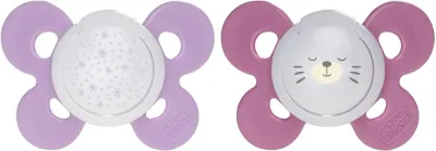Соска-пустышка Chicco Physio Comfort Night 16-36 m силиконовая, светится в темноте, 2 шт