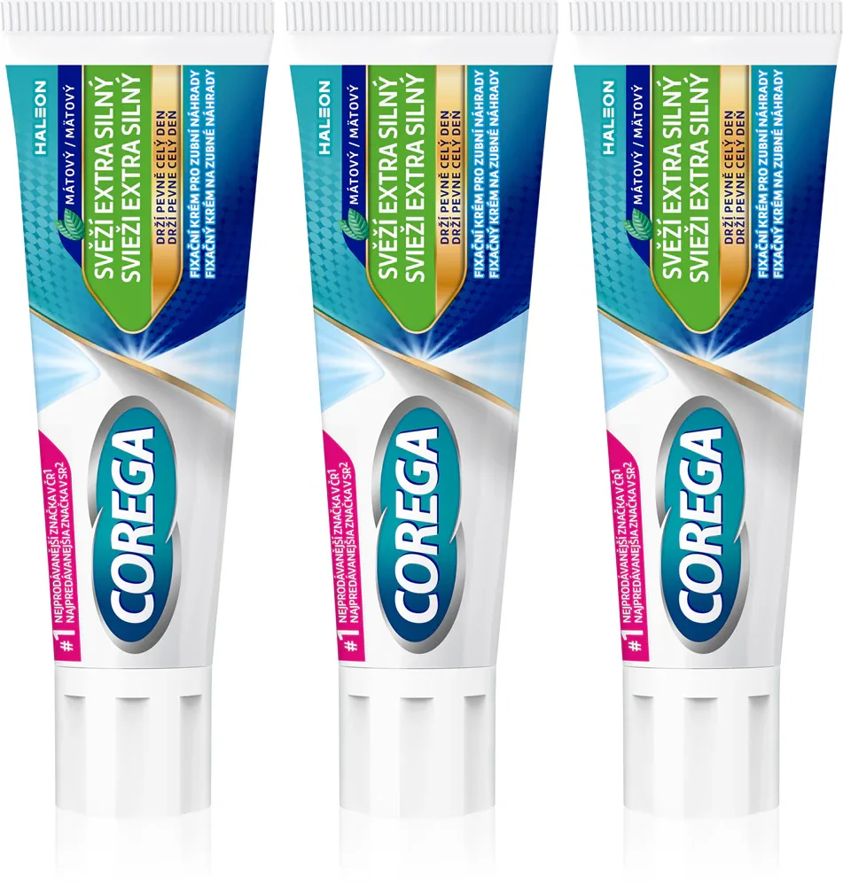 Крем для фиксации зубных протезов Corega Fresh Extra Strong для свежести дыхания, 3 шт. по 40 г