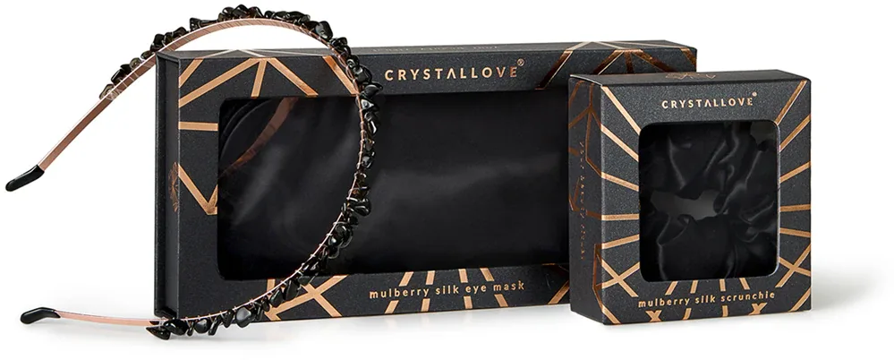 Набор аксессуаров для волос Crystallove Black Silk Set шёлковый, подарочный, 3 шт
