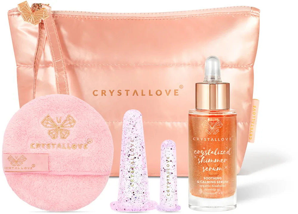 Набор для ухода за лицом Crystallove Set Pink подарочный, с сывороткой и аксессуарами для массажа, 5 шт