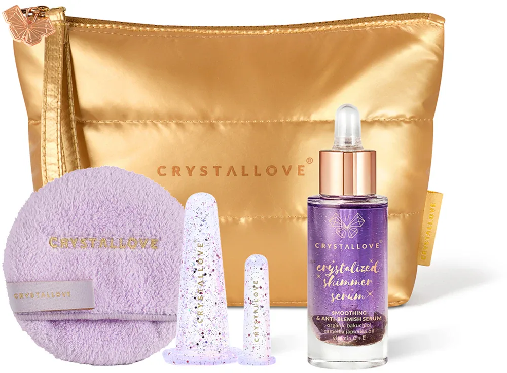 Набор для ухода за лицом Crystallove Set Lilac подарочный, с сывороткой и аксессуарами для массажа, 5 шт