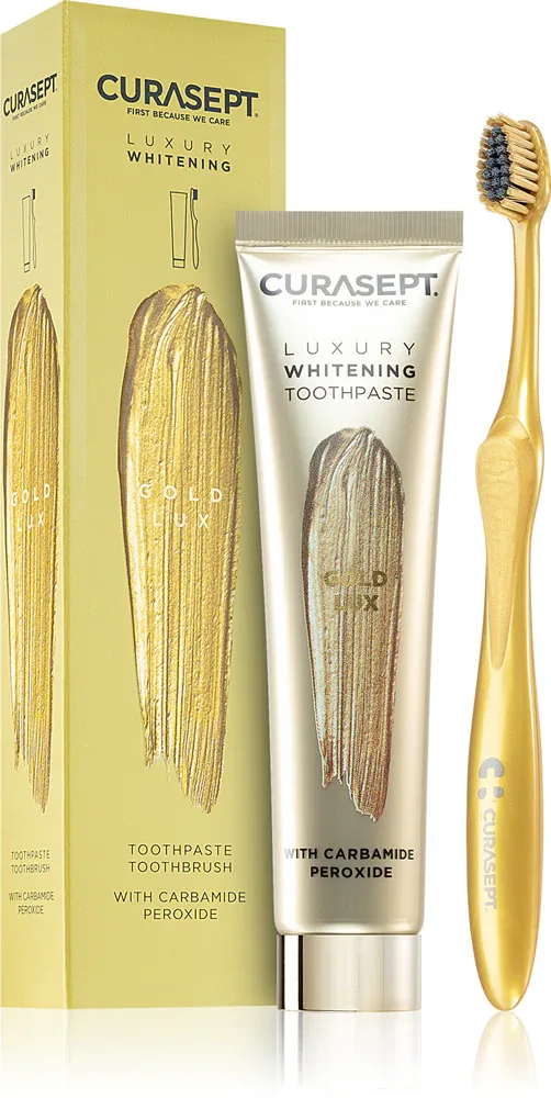 Набор для ухода за зубами Curasept Gold Lux Set зубная щётка и отбеливающая паста, подарочный