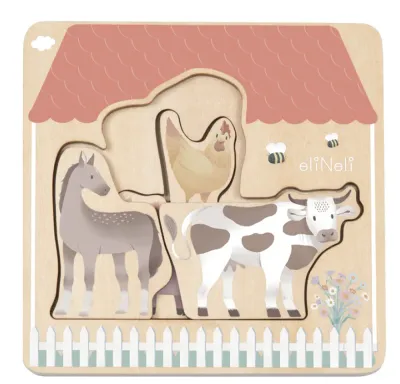 Игрушка развивающая eliNeli Wooden Puzzle Farm деревянная, сенсорная, 7 шт 12m+