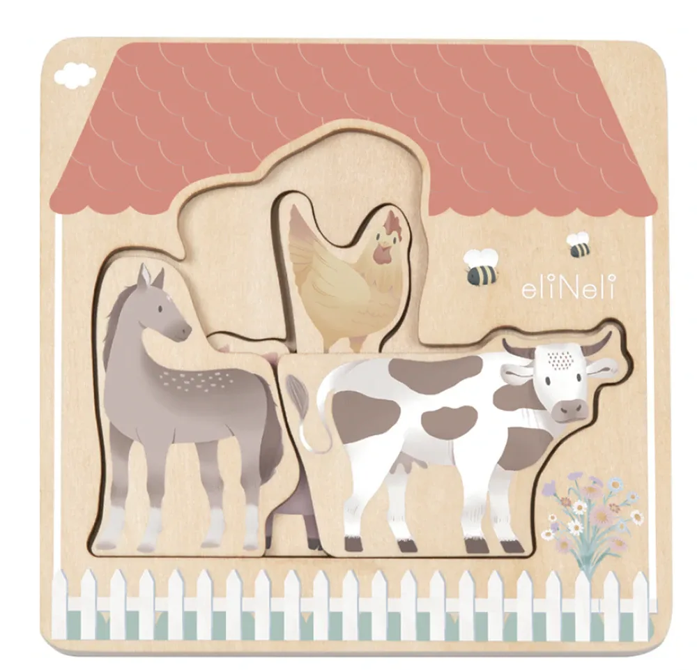 Игрушка развивающая eliNeli Wooden Puzzle Farm деревянная, сенсорная, 7 шт 12m+