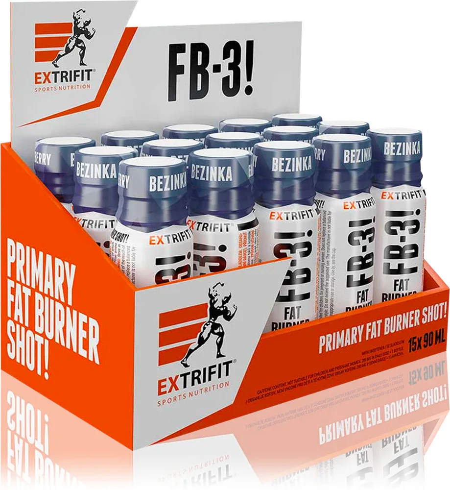Добавка для контроля веса Extrifit FB-3! Fat Burner Shot жидкая, с карнитином и кофеином, 15 × 90 мл smak Elderberry