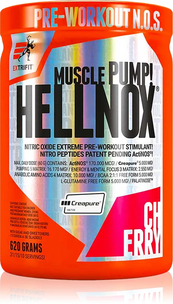 Предтренировочный комплекс Extrifit Hellnox в порошке, с креатином и BCAA, 620 г smak Cherry