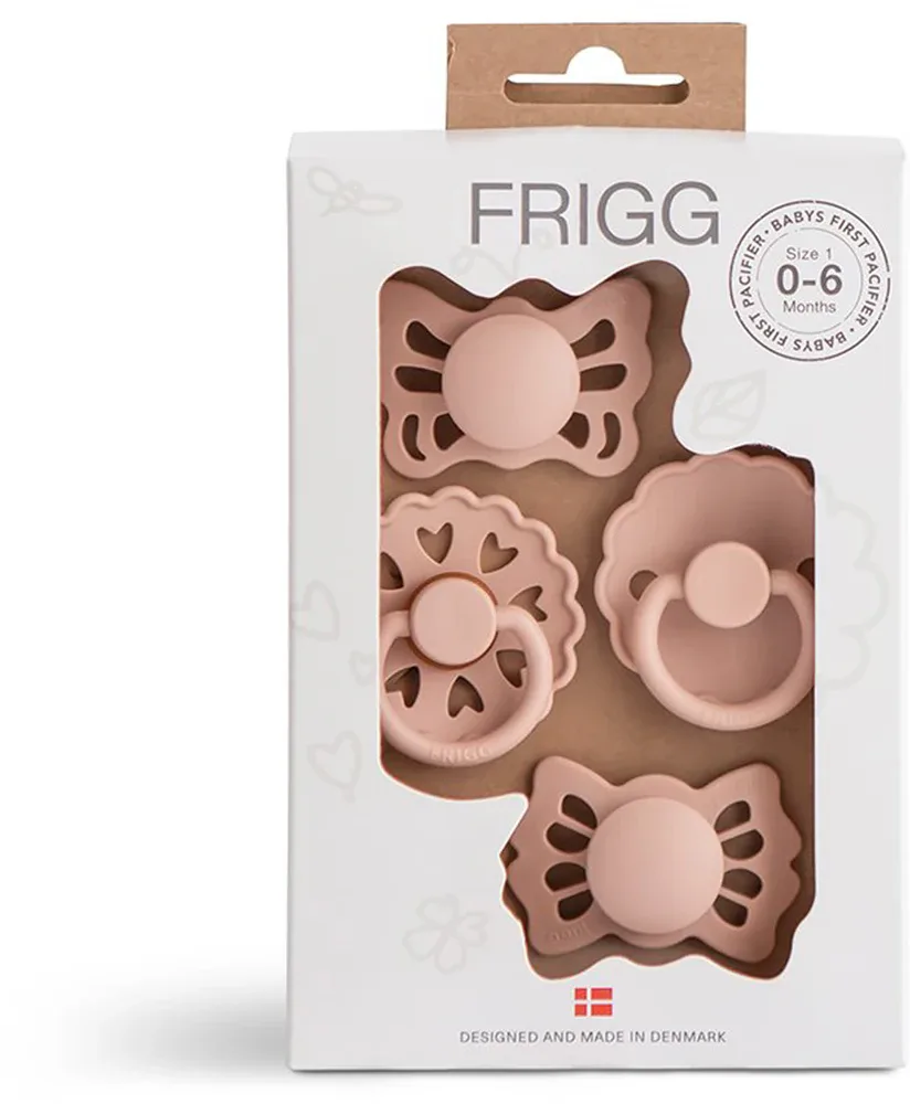 Пустышки FRIGG Baby's First Pacifier Floral heart набор подарочный, каучук и силикон, 4 шт Blush