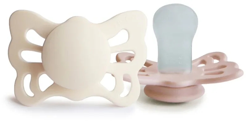 Соска-пустышка FRIGG Butterfly Size 1:0-6 months из силикона, ортодонтической формы, 2 шт Cream/Blush