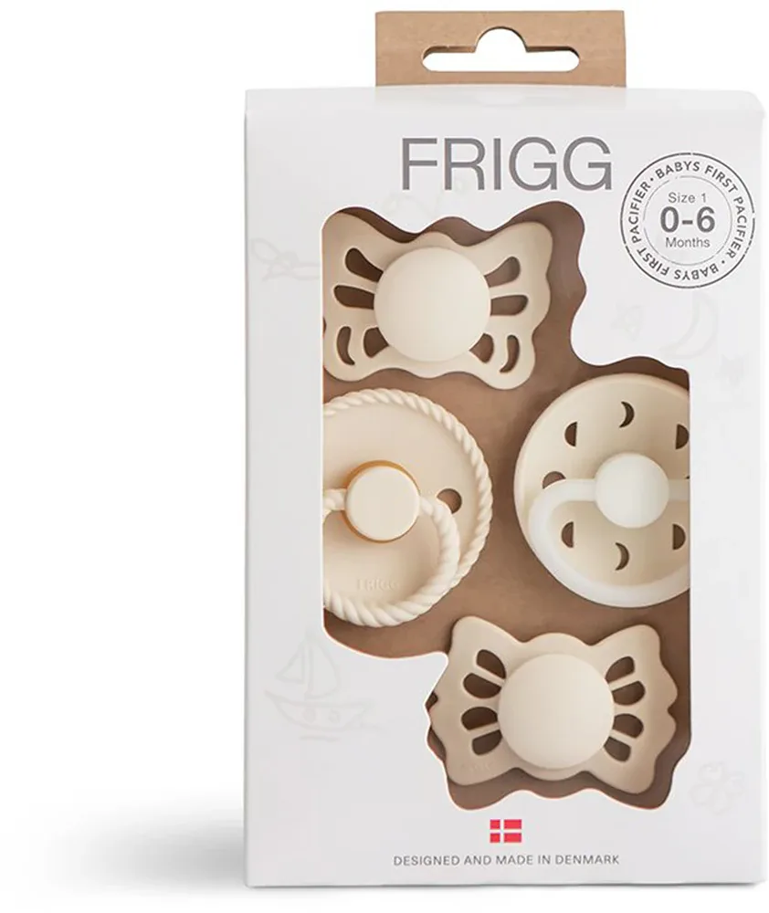 Пустышки FRIGG Baby's First Pacifier Moonlight Sailing набор подарочный, каучук и силикон, для возраста 0-6 месяцев, 4 шт Cream