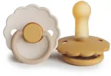 Пустышки FRIGG Daisy Size 2 каучуковые, мягкие, для возраста 6-18 месяцев, 2 шт Chamomile/Honey gold — фото 1