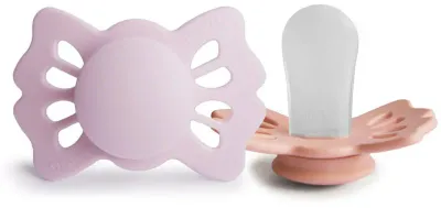 Пустышки FRIGG Lucky Size 1 силиконовые, ортодонтические, для возраста 0-6 месяцев, 2 шт Soft Lilac/Pretty in Peach