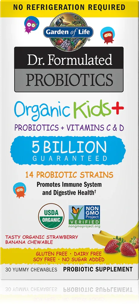 Пробиотики для детей Garden of Life Dr. Formulated Organic Kids Probiotics Vitamin C D жевательные, с витаминами C и D, 30 таблеток