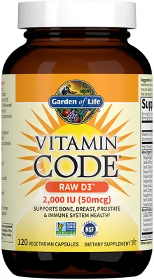 Витамин D3 в капсулах Garden of Life Vitamin Code RAW D3 2000 I.U. с пробиотиками и ферментами, 120 капс