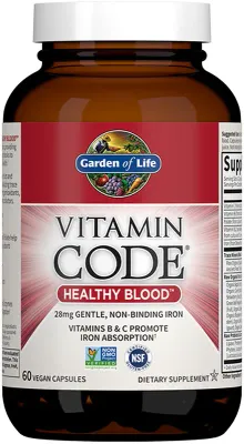 Комплекс с железом Garden of Life Vitamin Code RAW Healthy Blood в капсулах, с витаминами B и C, 60 капс