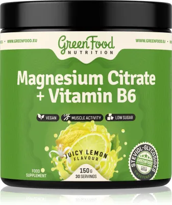 Магния цитрат GreenFood Nutrition Magnesium Citrate + Vitamin B6 с витамином B6, вкус лимона, 150 г
