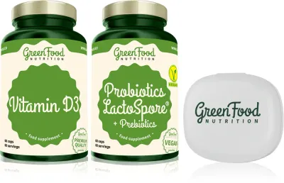 Набор пищевых добавок GreenFood Nutrition Probiotics Lactospore with Prebiotics + Vitamin D3 для пищеварения и иммунитета, 164 г