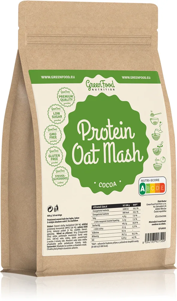 Каша овсяная GreenFood Nutrition Protein Oat Mash протеиновая, быстрого приготовления, 500 г