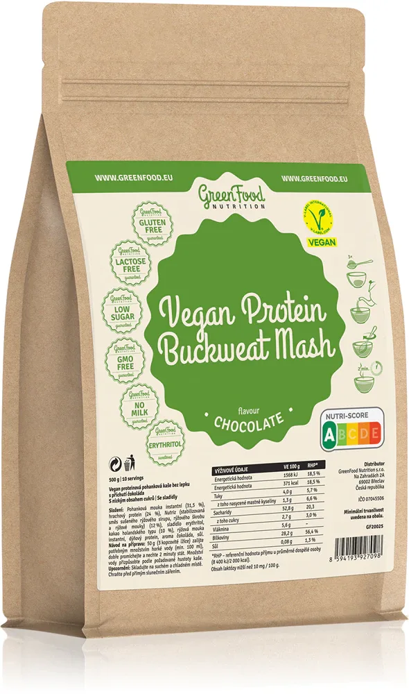Каша гречневая GreenFood Nutrition Vegan Protein Buckwheat Mash протеиновая, со вкусом шоколада, 500 г smak Chocolate