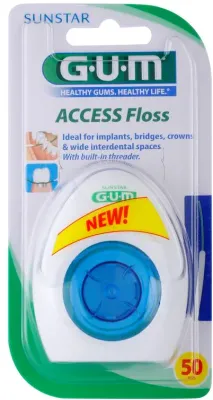 Зубная нить G.U.M Access Floss для брекетов и имплантов, с губчатой серединой, 50 шт
