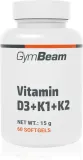 Витаминный комплекс GymBeam Vitamin D3 + K1 + K2, в капсулах, для костей и иммунитета, 30 г — фото 1