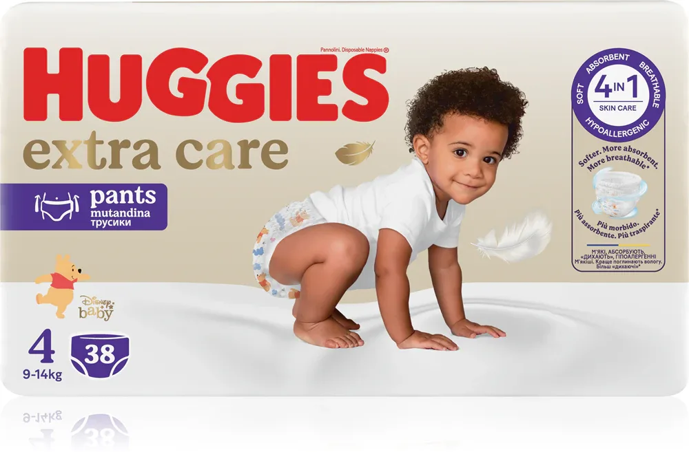 Трусики-подгузники Huggies Extra Care Pants Size 4 одноразовые, дышащие, высокая впитываемость, 38 шт 9 - 14 кг