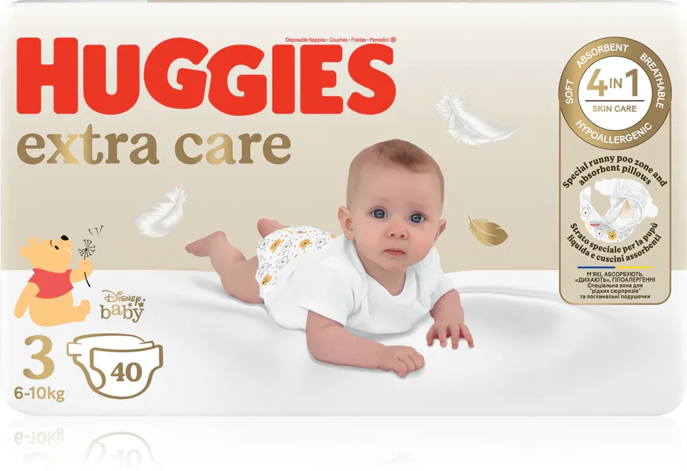 Подгузники одноразовые Huggies Extra Care Size 3 с индикатором влажности, дышащие, 40 шт 6-10 кг