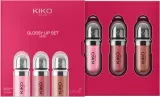 Набор блесков для губ KIKO Milano Glossy Lip Set Mini, 3 оттенка по 3,5 мл, с высоким блеском opakowanie mini — фото 1