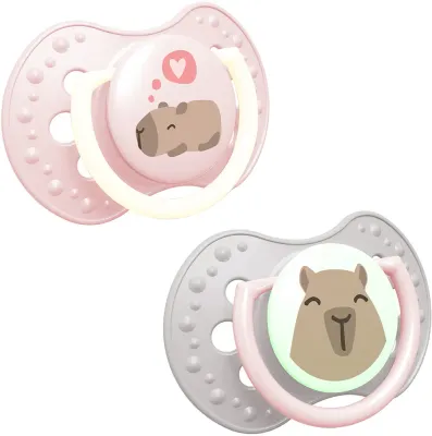 Пустышка LOVI CAPICHILL 0-6m силиконовая, симметричной формы, со светящимся кольцом, 2 шт Girl