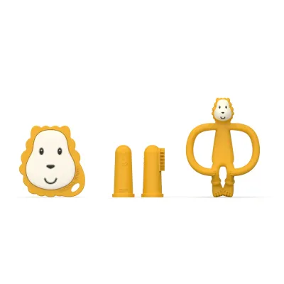 Набор для новорождённого Matchstick Monkey Starter Set Lion прорезыватель и щётка-напальчник, розовый, 1 шт