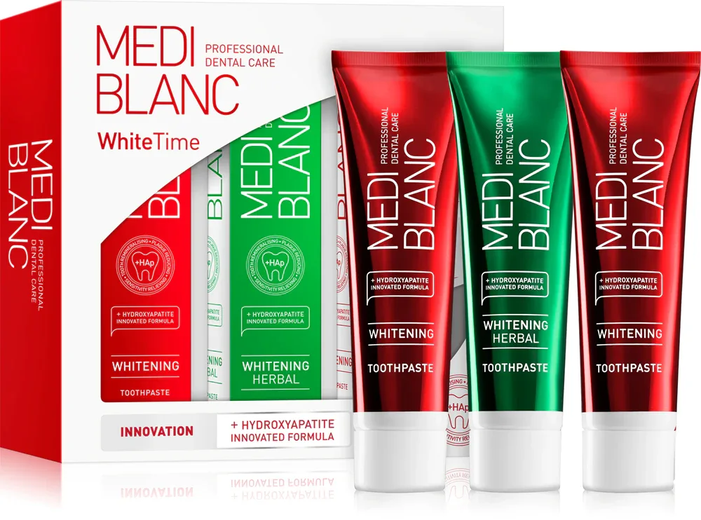 Набор зубных паст MEDIBLANC Dental Care White Time Set отбеливающих, с гидроксиапатитом, 3× 100 мл