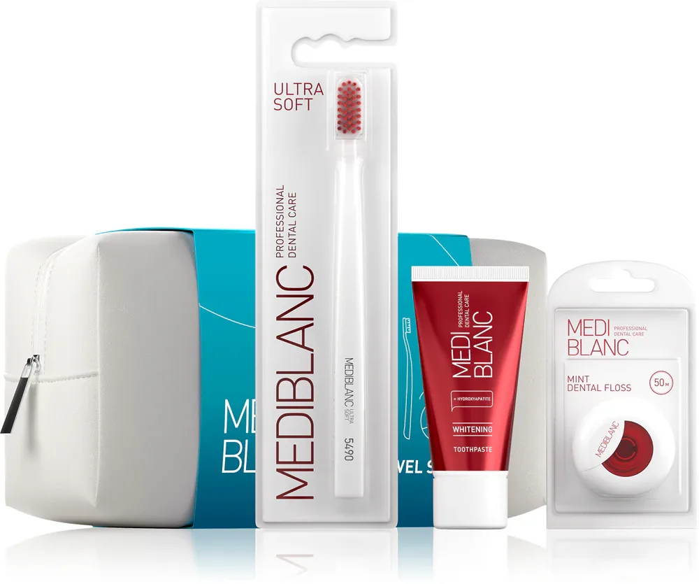 Дорожный набор MEDIBLANC Travel Set паста, зубная нить, щётка ultra soft