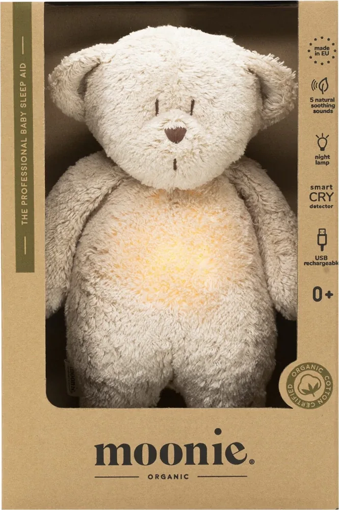Игрушка-ночник Moonie Bear 2.0 Organic Sand мишка, со звуками природы, USB, бежевая, 1 шт