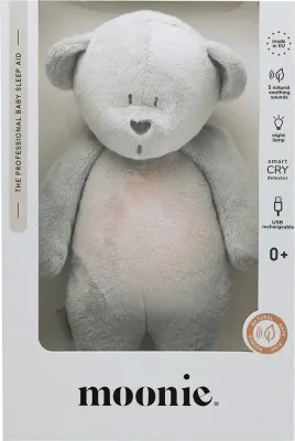 Игрушка-ночник Moonie Bear 2.0 Organic Silver плюшевая, со звуками, серая, 1 шт